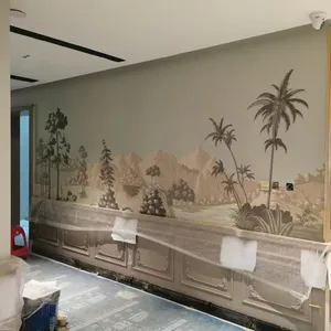 镇陵中国游行手绘西景温带森林壁纸客厅墙面装饰