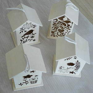 Artigianato in legno non finito casetta per uccelli compensato scava fuori Design gabbia per uccelli scatola di immagazzinaggio Decor casetta per uccelli tagliata al Laser con corda appesa - Product Image 6