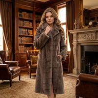 Vente en gros OEM ODM personnalisée - Manteau en fausse fourrure pour femme, motif quadrillé camel, veste d'hiver chaude et écologique en fausse fourrure pelucheuse