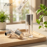 Flacons de gloss à lèvres en plastique transparent argenté de 6 ml avec pinceau, flacons ronds pour huile à lèvres, emballages cosmétiques vides transparents