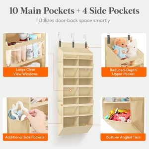 Over The Door Organizer 14 Compartment Non Woven Fabric <b>Storage</b> <b>Rack</b> With Side Pockets For Baby Items And Toys - Product Image 3