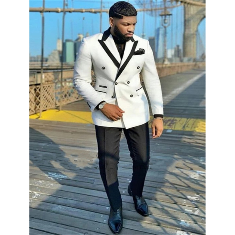 Double Breasted White Jacket & Black Pants Set for Men Double Breasted White Jacket & Black Pants Set for Men