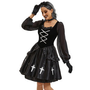Disfraz de diablo gótico para mujer, vestido negro con cruces, disfraz de Halloween, talla mediana para adultos - Product Image 1