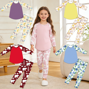Conjunto de Pijama para Niñas Pequeñas, Top de Manga Larga con Dobladillo Curvo y Leggings, Ropa Cómoda para Estar en Casa - Product Image 1
