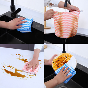 Coral Fleece Striped Dishcloth Rectangle Absorbent Lint Free Kitchen Cleaning <b>Cloth</b> Blue Green <b>Pink</b> Water Ripples Pattern - Product Image 1