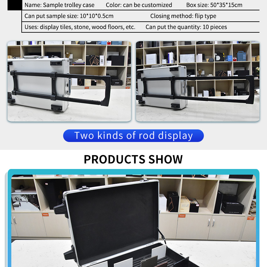 Sample Trolley Case Marble Rock Mosaic Ceramic Wood Floor Granite Quartz Specimen Box Stone Aluminum Suitcase Display For Tile