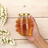 Pot en verre en gros pour miel, pot à miel en forme de nid d'abeille pour le stockage alimentaire, 100g, 250g, 380g, 730g avec couvercle
