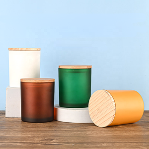 200ML Empty Brown Color Glass Memorial Candle Holder <strong>Cup</strong> for Wedding Home Decoration with Wooden Lid - Product Image 5