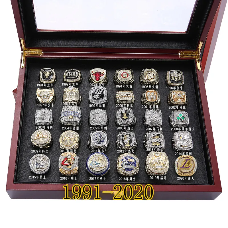 Basketball 1991-2020 Championship Rings Hip Hop Jewelry Mens Luxury 30 Piece Ring Complete Set With Wooden Box