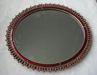 Antike Messing-Bejeweled-Metallrahmen-Spiegel-Schale oval 8 × 1 Zoll Burgund Bernstein Silber weiß antike silberne Farben für Aufbewahrung