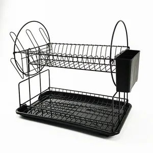 BX hot selling durable metal dish rack dish rack drainer black dish drying rack drainboard set for kitchen