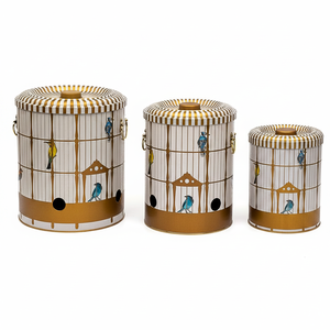 Juego de cubos de metal triple para patata, cebolla y ajo (3 uds), ilustración de jaula de pájaros Vintage con diseño de jaula de pájaros coloridos - Product Image 2