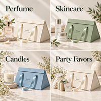 Boîte cadeau triangulaire OEM avec ruban et poignée, en carton pliable, emballage personnalisé avec étiquette privée