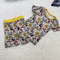 Ensemble pyjama deux pièces en bambou pour bébé, motif vintage, respirant, manches courtes et short, vente en gros