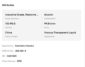 Dipropylène glycol de qualité supérieure 99,8 % CAS 110-98-5 – Solvant humectant pour la fabrication de parfums, d'essences et de cosmétiques - Product Image 6