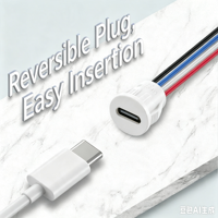 Connecteur femelle étanche blanc de type C rond LN-022E avec faisceau de câbles 24AWG 150 mm