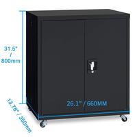 Armoire de rangement mobile moderne noire à deux portes en acier pour bureau commercial, domicile, école, atelier, avec quatre roues