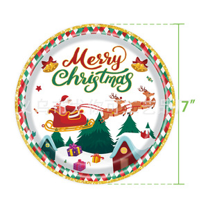 Ensemble de vaisselle de Noël en papier, assiettes, gobelets, serviettes, thème Père Noël et bonhomme de neige, 60-80 pièces, décorations de fête de Noël - Product Image 5
