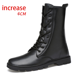 Bottes en cuir pour hommes, bottes à la cheville en peluche pour l'automne et l'hiver, confortables, antidérapantes, bottes de moto, chaussures chaudes pour hommes pour l'hiver - Product Image 1