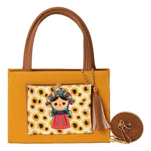 Bolso Bandolera de Cuero Genuino Fana Mayra Color Mostaza con Personaje de Dibujos Animados, Bolso Cruzado para Mujer, Uso Diario en Todas las Estaciones - Product Image 1