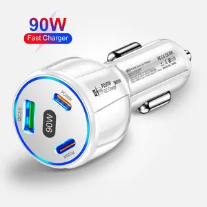 למעלה מוכר PD90W רכב מטען נייד USB QC 3.0 טעינה מהירה כפולה פ"ד סוג-C 3 יציאת רכב מהיר מטען לטלפון נייד