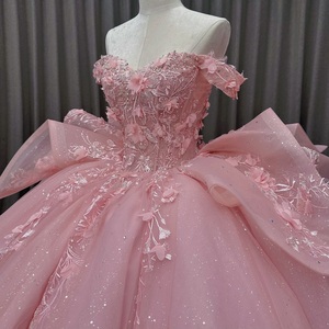 Abito da Quinceañera Rosa Brasiliano con Spalle Scoperte e Perline per Ragazze di 15 Anni, Lunghezza a Terra con Fiori 3D, Vestito da Sera BJ1122 - Product Image 5