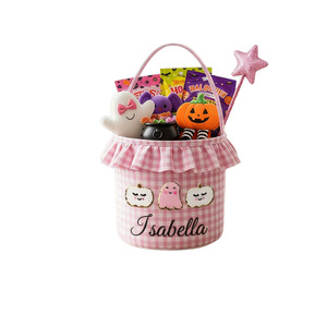Cestas <span class=keywords><strong>de</strong></span> Halloween Personalizadas con Volantes y Nombre, Bolsas <span class=keywords><strong>de</strong></span> Lona a Cuadros para Dulces, Cestas Bordadas con Diseño <span class=keywords><strong>de</strong></span> <span class=keywords><strong>Calabaza</strong></span> para Niños - Product Image 5