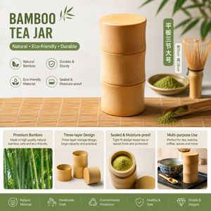 Pot à matcha en bambou, récipient de stockage de thé naturel avec couvercle en bambou, sans danger pour les aliments, pour poudre de matcha, thé, café - Product Image 2