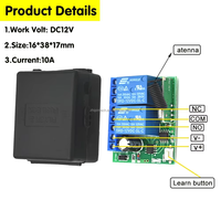 Interrupteur sans fil RF 433 MHz, récepteur et émetteur relais 2 canaux DC 12V, télécommande 3 boutons pour portail/moteur/appareil électroménager