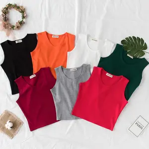 Kualitas tinggi atasan Crop katun seksi Wanita kaus Crop tanpa lengan multiwarna Bustier blus Tank Top kamisol