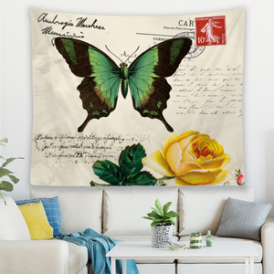 Aquarelle Fleur <span class=keywords><strong>Vintage</strong></span> Oiseau <span class=keywords><strong>Bleu</strong></span> Rose Transparent Fleurs Imprimé 3D Polyester <span class=keywords><strong>Tapisserie</strong></span> - Product Image 2