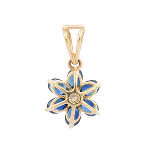 Pendentif floral en or jaune massif 14 carats fait à la main avec saphir bleu naturel diamant pendentifs fins de luxe breloques pour les fêtes de femmes - Product Image 4