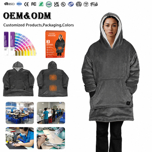 Heated <strong>Hoodie</strong> for Home Office 3 Heating Levels USB Electric Wearable Blanket Oversized Flannel Fleece <strong>Snuggie</strong> Blanket - Product Image 1