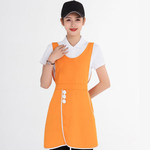 Green Polyester <b>Kitchen</b> <b>Apron</b> With White Buttons For Restaurant Bar Staff Uniforms - Product Image 3