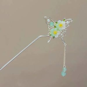 Épingle à cheveux style chinois, épingle à chignon Hanfu, bijou en métal, bâtonnet à cheveux vintage, fleur, papillon, pompon, épingles à cheveux, bijoux Hanfu - Product Image 6