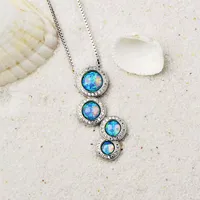 Vente en gros 4 cercles ronds bleu opale de feu collier pendentif