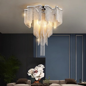 Nuovo Lampadario Decorativo con Nappe Argentate e <span class=keywords><strong>Luce</strong></span> Calda, Lampada a Sospensione a Catena con Singola Nappa per Soggiorno e Camera da Letto - Product Image 4