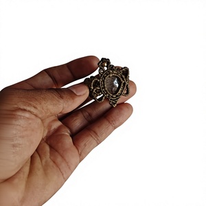 macrame green <b>ring</b> with clear stone handmade boho jewelry wholesale - Product Image 1