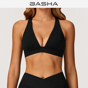Reggiseno Sportivo con Scollo a V Profondo e Spalline Incrociate, Supporto Medio, Imbottitura Rimovibile, Asciugatura Rapida, in Nylon e Spandex, per Yoga e Palestra, Abbigliamento Sportivo da Donna, Logo Personalizzabile - Product Image 2