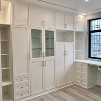 Armoire avec Portes Vitrées Moderne pour Chambre Principale en MDF Chêne Blanc Bois Massif Minimaliste Ivoire