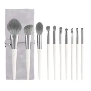 Custom Logo Wholesale Foundation Concealer Mascara Blusher-Fan Style Makeup Brushes Professional 10PCS Wood Makeup Brushes Set
