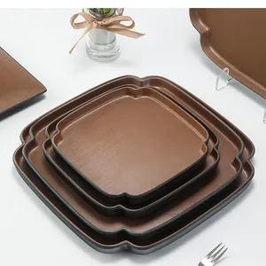 塑料黑色金色设计迪拜三聚氰胺餐具套装哑板黑色方形