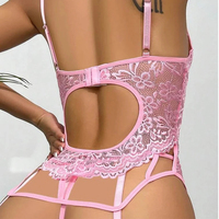 Conjunto de Lencería Sexy de Tres Piezas para Mujer con Encaje Calado y Tanga, Bodys con Lazo, Gran Venta