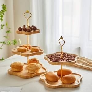 Wholesale Wedding Party Fruit <strong>Candy</strong> Cookie Serving <strong>Tray</strong> Kitchen Multi Layer Bamboo Cake <strong>Tray</strong> 3 Tier with Stainless Steel - Product Image 1