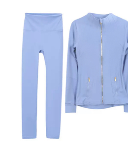 <strong>Yoga</strong> <strong>Jacket</strong> and Leggings Running Gym <strong>Yoga</strong> Quick Dry Breathable With Gold Zippers Athletic Sportswear Set - Product Image 3