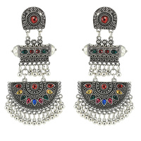 Usine en gros à la mode plaqué or cristal strass fleur émail cage à oiseaux perles gland indien Jhumka boucles d'oreilles