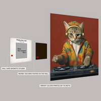 Nouvel arrivage de bar à la mode de haute qualité Art mural DJ Cats at Work Impression en métal personnalisée Système de suspension magnétique Impression murale en métal