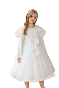 Elegante abito da principessa con scollo a o di alta qualità per <span class=keywords><strong>ragazze</strong></span> a maniche lunghe con maniche a bolle rotto con fiocco di diamanti in cotone dolce Performance ODM - Product Image 2