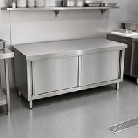 Table de travail en acier inoxydable avec armoire, plan de travail en acier inoxydable avec portes coulissantes double face