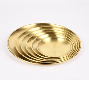 Korean restaurant 14~36cm meat plate Kimchi dish hotel stainless steel round dinner plate fruit cake tray